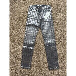 Fidelity Skinny Slim Jeans Silver Black Houndstooth Metallic Button Zip